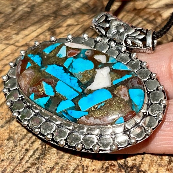 Spiny Copper Turquoise Pendant 1 1/2”x 1 1/2” - Picture 1 of 12